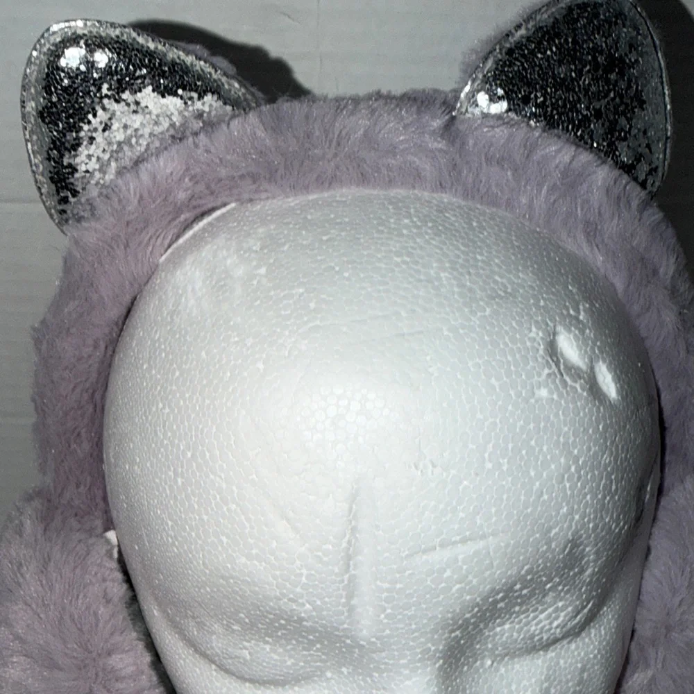 Silver and Purple Cat Ear Earmuffs Girls Winter Warm NWOT